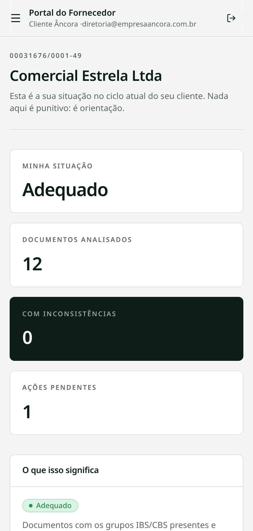 Portal do fornecedor em versão mobile